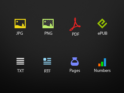 files epub file files icons jpg numbers pages pdf png rtf simple txt