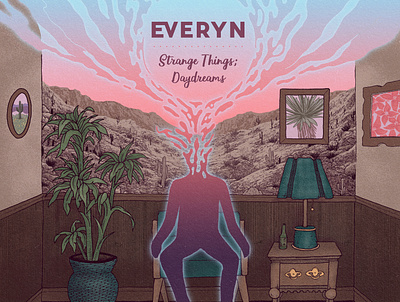 Everyn - Strange Things, Daydreams (cover art) album art band art cactus cover art desert everyn frame illustration life drawing music music art photoshop poster room silhouette surreal texture