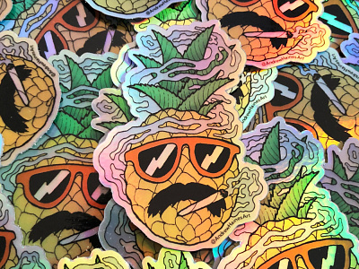 Pineapple Kush Sticker drawing fruit art illustration joint kush pineapple smoke smoking sticker store summer summertime sunglasses surf weed