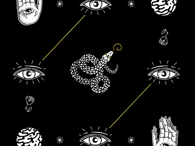 Ritual drawing eyes flowers gold graphic design hand illustration pattern roses snake white