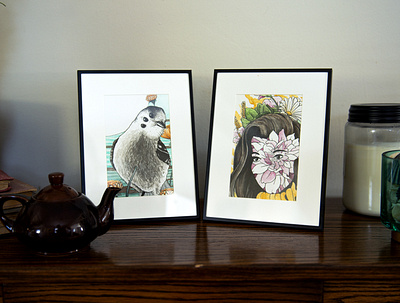 OG Watercolors andrew haines bird flowers for sale framed illustration ink portrait watercolor watercolor illustration woman