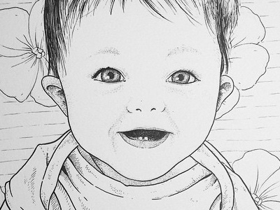 Dani baby black and white gift illustration ink pen and ink portrait