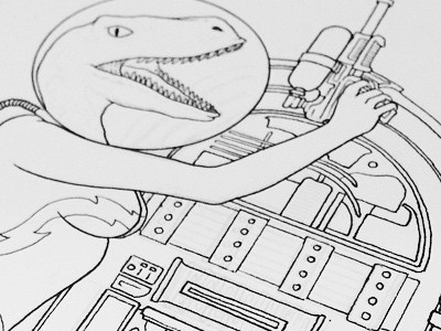 I Have No Idea bikini dinosaur gun illustration juke box space wip woman