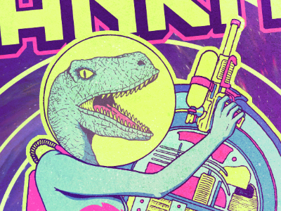 Colors and Such 80s colorful dinosaur illustration space texture wip woman