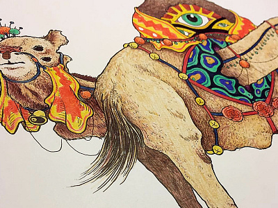 Camel camel colored pencil desert drawing illustration ink poster wip