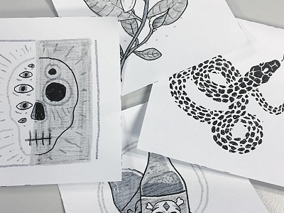 Post Its beer flower ink pens sketch sketches skull snake wip