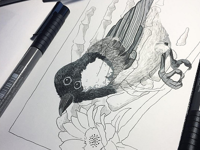 Sketchbook Page 3 bird bones flower hand ink pens sketch sketchbook sun flower wip