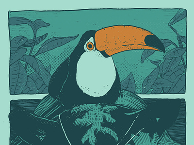 Jungle Buddies bird halftone illustration jungle panther toucan