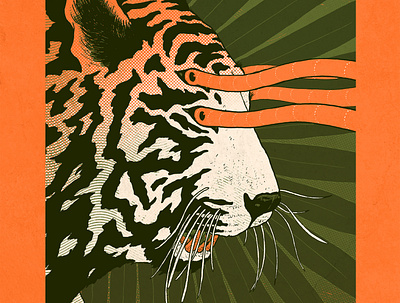 Tiger animal cat green illustration jungle orange poster texture tiger