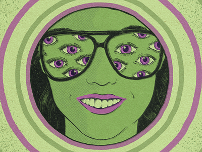Tubular circles eyes face glasses halftone illustration ink offset photoshop smile texture tube woman