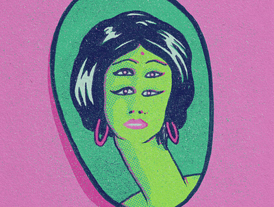 Aunt Gertrude face four eyes frame green halftones illustration photoshop pink portrait texture woman