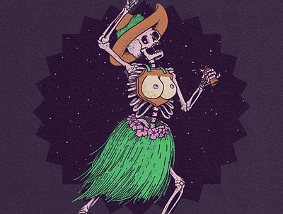 Party Time beer bones boobs hula illustration skeleton skull stars texture