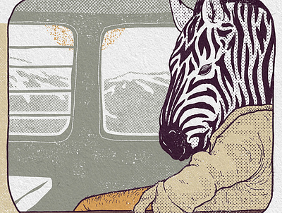 Traveling animal drawing illustration ink mountains poster texture train travel zebra