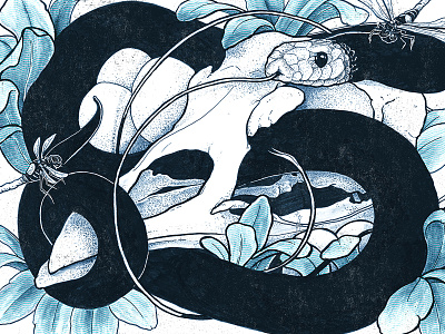 4 Buddies drawing illustration ink poster skull snake texture watercolor