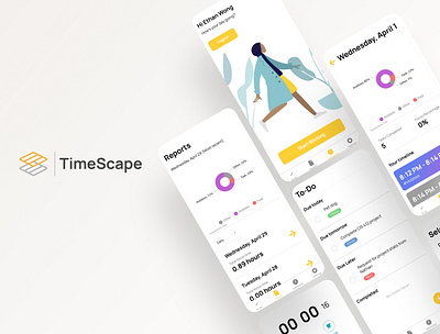 TimeScape Project app branding dark mode design graph icon illustration logo minimal pie chart ui ux vector