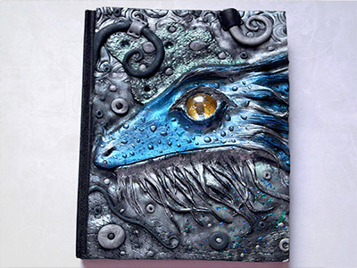 The Wise One blue clay dragon fantasy handmade mixed media polymer polymer clay polymerclay silver