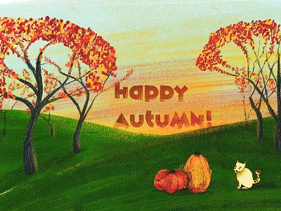 Happy Autumn! adobe photoshop autumn fall colours happy autumn illustration procreate pumpkins sunset trees