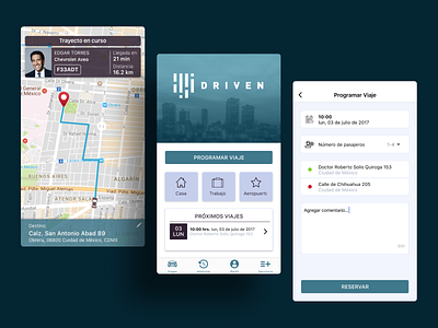 Driven App app favorites form mobile request route transportation ui ux