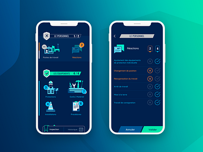 Industry - Work Inspection aurélie dassonville colors contrast dark mode icon set illustration illustrations industry mobile app native pixeloscopia ui ux ui work work inspection