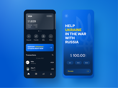 Mobile Banking | Financial App account app bank banking card donate finance fintech mobile neobank profile standwithukraine transactions ui ukraine