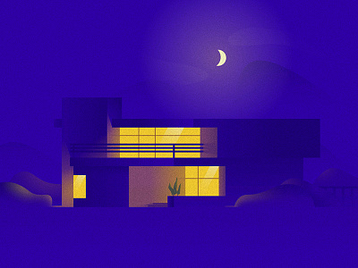 Modern House flat home house illustration light modern moon night