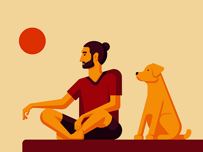 Man and dog look into the distance