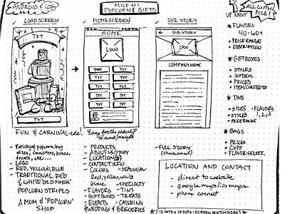 Mile Hi Popcorn App - Wireframes/low res mockups app branding design icon illustration logo ui ux visual design wireframe