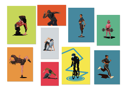 Fitness App Illustration Set branding character design digital art illustration ui ui illustration