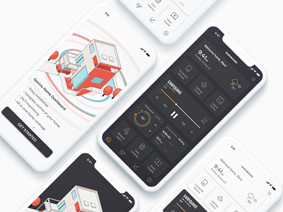 DailyUI Home Monitoring Dash app dailyui dailyui021 dashboard design digital art home monitoring dash illustration illustrator isometric mobile musicplayer onboarding smarthome thermostat ui ui design ux vector xd