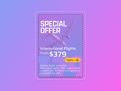 Special Offer app button dailyui dailyui 036 dailyui036 dailyuichallenge deal design digital art flights gradient offer people plane specialoffer ticket ui ui design user experience ux