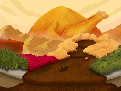 Happy Thanksgiving food illustration landscape mountains procreate thankful thanksgiving turkey