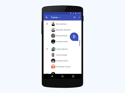 Contacts Scroll android animation contact example framer framerjs interaction lollipop material material design prototype prototyping