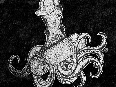 The cool guy black white dots illustration ink lettering octopus vintage