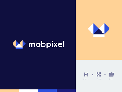 mobpixel abstract branding clever crown digital flat geometry icon identity letter logo m mark minimal pixel technology