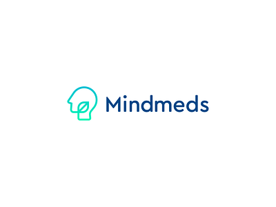 Mindmeds abstract branding clever flat gradient green human icon identity leaf letter line logo mark minimal plant stroke