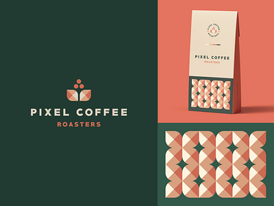 Pixel Coffee Roasters abstract bean branding clever coffee flat icon identity label leaf logo mark minimal package pattern pixel roaster