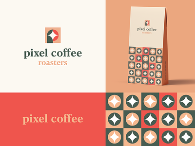 Pixel Coffee Roasters abstract branding clever coffee flat geometry icon identity letter logo mark minimal p package pattern pixel roaster