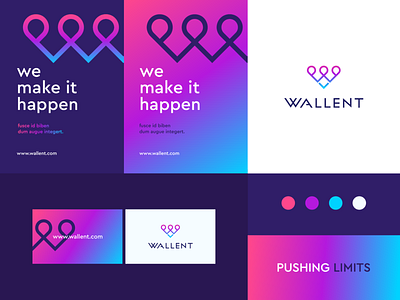 Wallent - identity system app branding clever family finance flat gradient icon letter line logo mark minimal pattern stroke typeface w