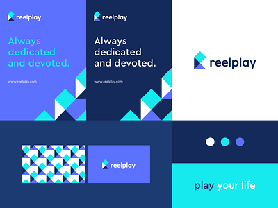 Reelplay - Identity system abstract branding clever flat geometry icon identity letter logo mark minimal pattern play r typeface