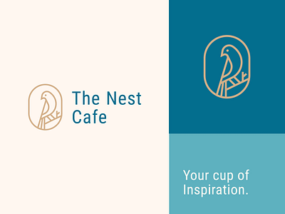 The Nest Cafe bird branding clever coffee elegant flat icon line logo mark minimal nest stroke typeface wild