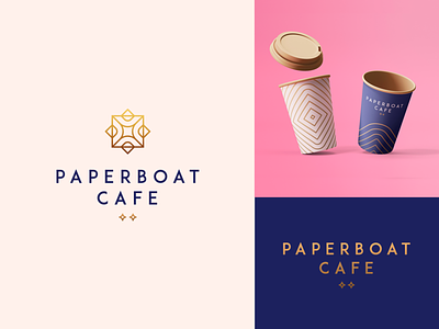 Paperboat cafe abstract boat branding cafe clever coffee elegant flat geometry gold gradient icon line logo luxury mark minimal paperboat royal star