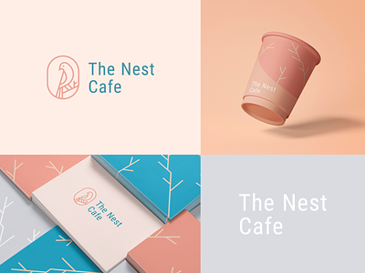 The nest cafe branding abstract animal branding cafe clever coffee elegant flat geometry icon identity leaf logo luxury mark minimal package pattern tree typeface