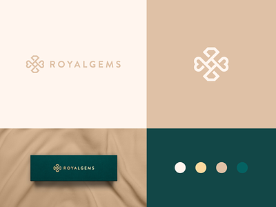 Royalgems Branding abstract branding clever diamond elegant fashion flat geometry gold gradient heart icon identity logo love luxury mark minimal package packaging