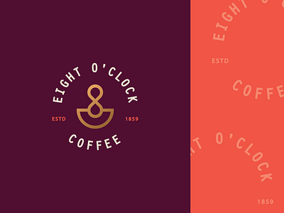 Eight O'Clock Coffee Rebranding Concept abstract badge branding clever coffee cup emblem flat gradient icon identity letter line logo mark minimal number pattern stroke