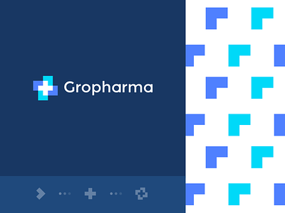 Gropharma abstract branding clever cross flat geometry grow growth health icon identity letter logo mark medical medicine minimal negativespace pattern pharma