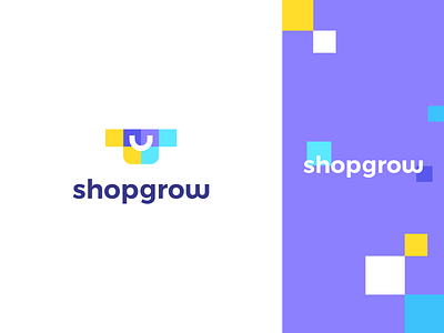 shopgrow abstract arrow bag branding cart clever data flat gow growth happy icon identity logo mark minimal pattern pixels shop smile
