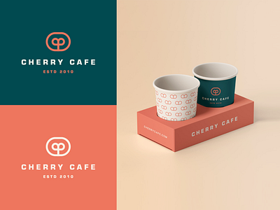 Cherry cafe - Packaging abstract branding cafe cherry clever coffee cup elegant flat geometry icon identity line logo mark minimal packaging pattern stroke typface