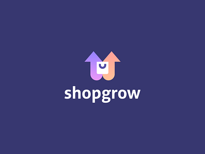 Shopgrow abstract arrow bag branding clever flat gradient growth icon identity increase logo mark minimal negativespace online shopping tech technology upward
