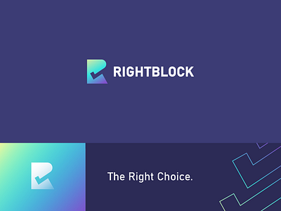 Rightblock abstract branding check clever flat gradient icon identity letter logo mark minimal monogram negativespace pattern realestate technology tick web
