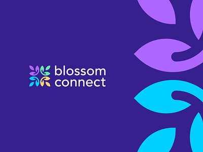 Blossom connect abstract animal branding clever community flat flower happy icon identity joy leaf letter logo mark minimal negativespace pattern people smile